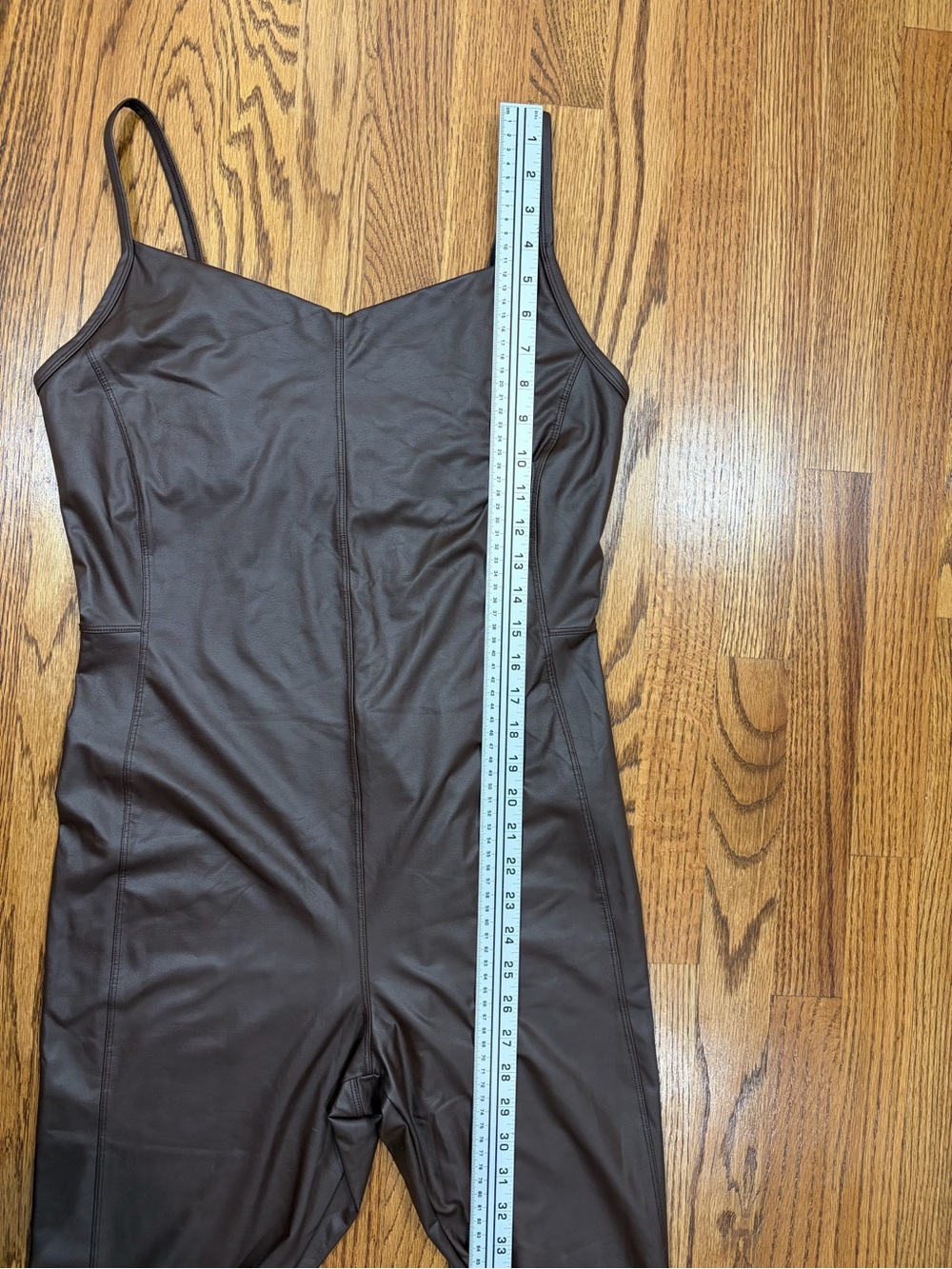 NWT aerie Offline Real Luxe Chocolate Brown Faux-Leather Slim Jumpsuit (L) - Picture 6 of 9